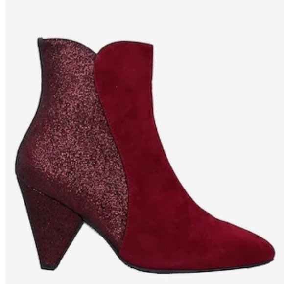 Genuine Leather Boots red suede glitter cone heel boot 38 US 7-7.5